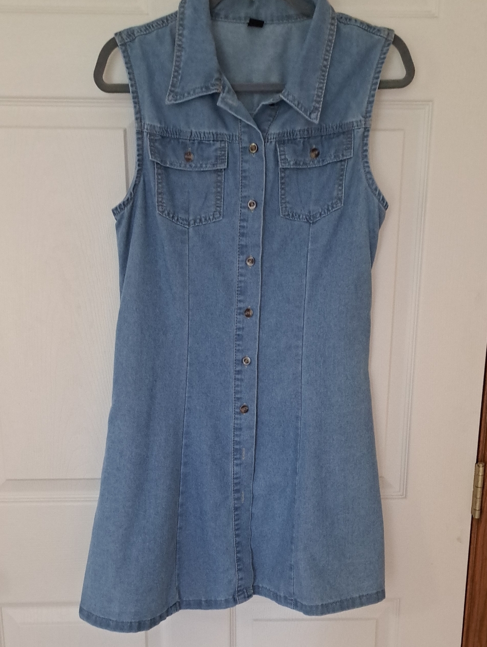 SHEIN Light Blue Sleeveless Denim Shirt Dress